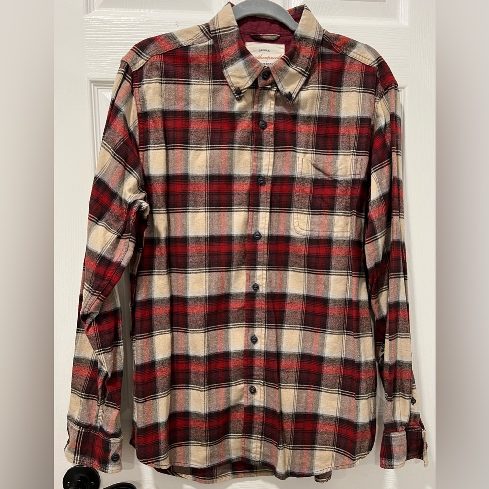 OriginalWeatherproof Men Large Vintage Button Down Shacket Flannel Red/TanPlaid